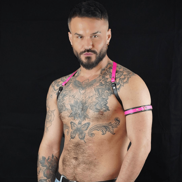 Neon Pink & Black Leather Shoulder Harness