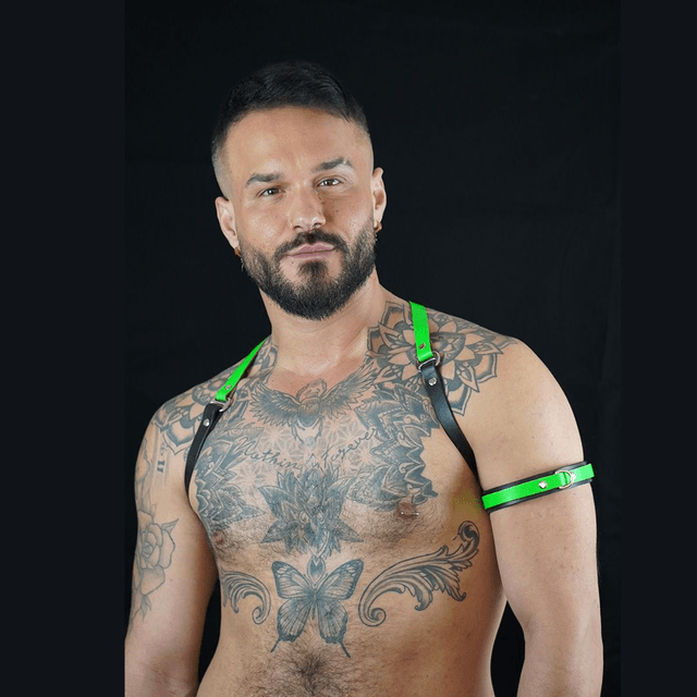 Neon Green & Black Leather Shoulder Harness