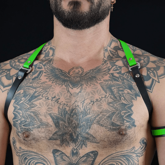 Neon Green & Black Leather Shoulder Harness