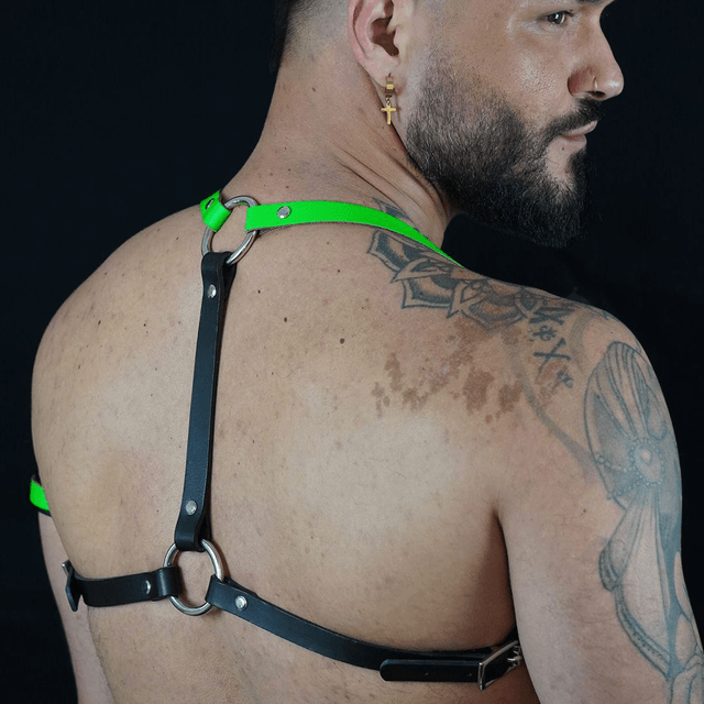 Neon Green & Black Leather Shoulder Harness