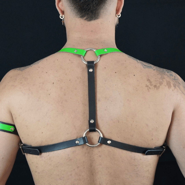 Neon Green & Black Leather Shoulder Harness