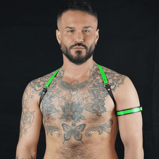 Neon Green &amp; Black Leather Shoulder Harness